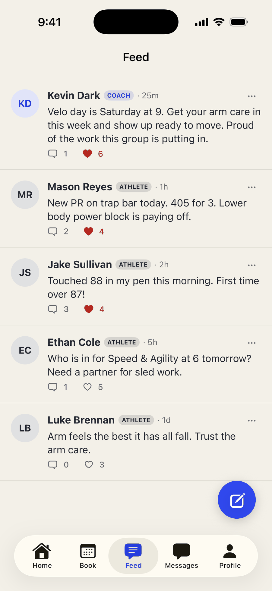 AthBuilder athlete app — Feed